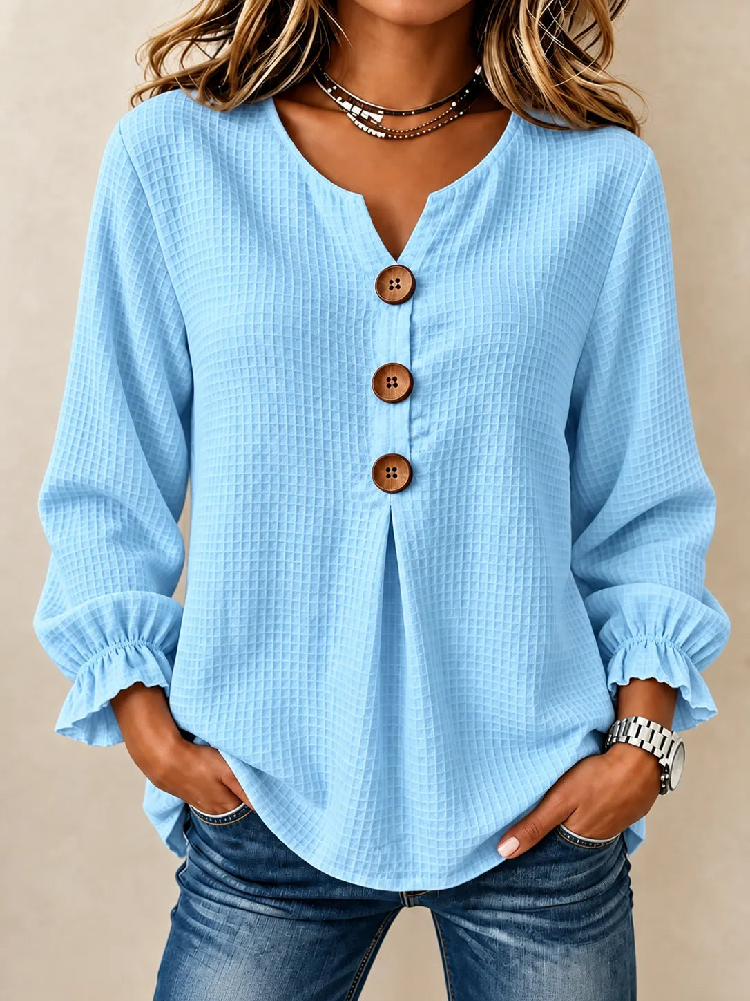 Amelia | Textured Button-Detail Relaxed Blouse