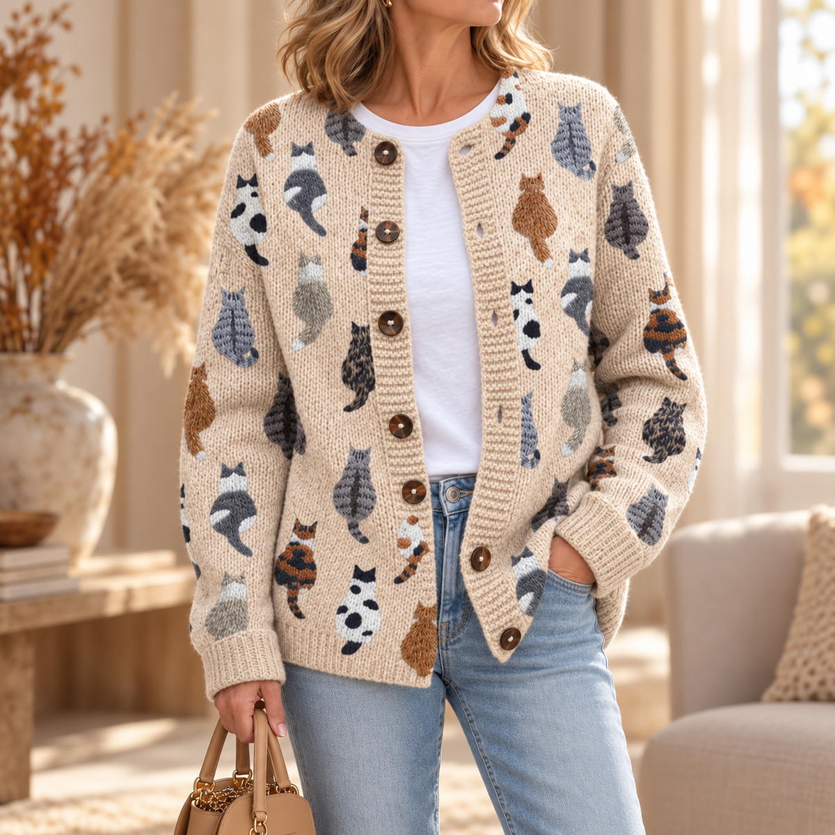 Agnes | Cat Print Cardigan