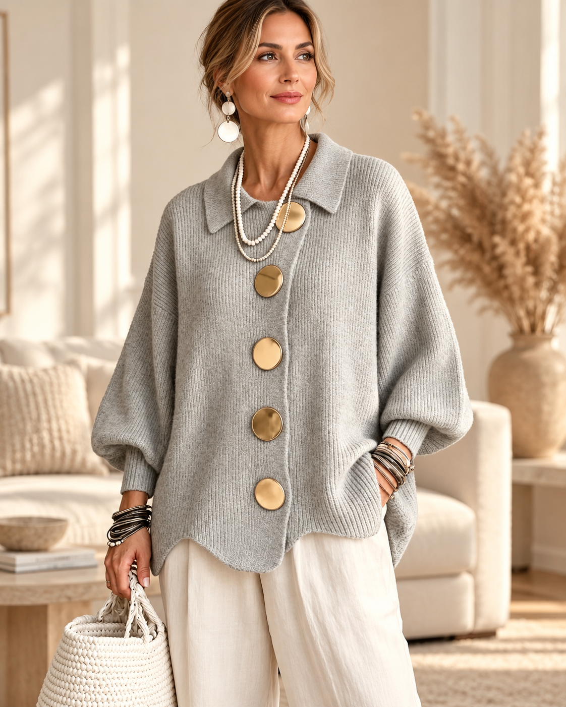 Annabel | Oversized Collared Button Cardigan