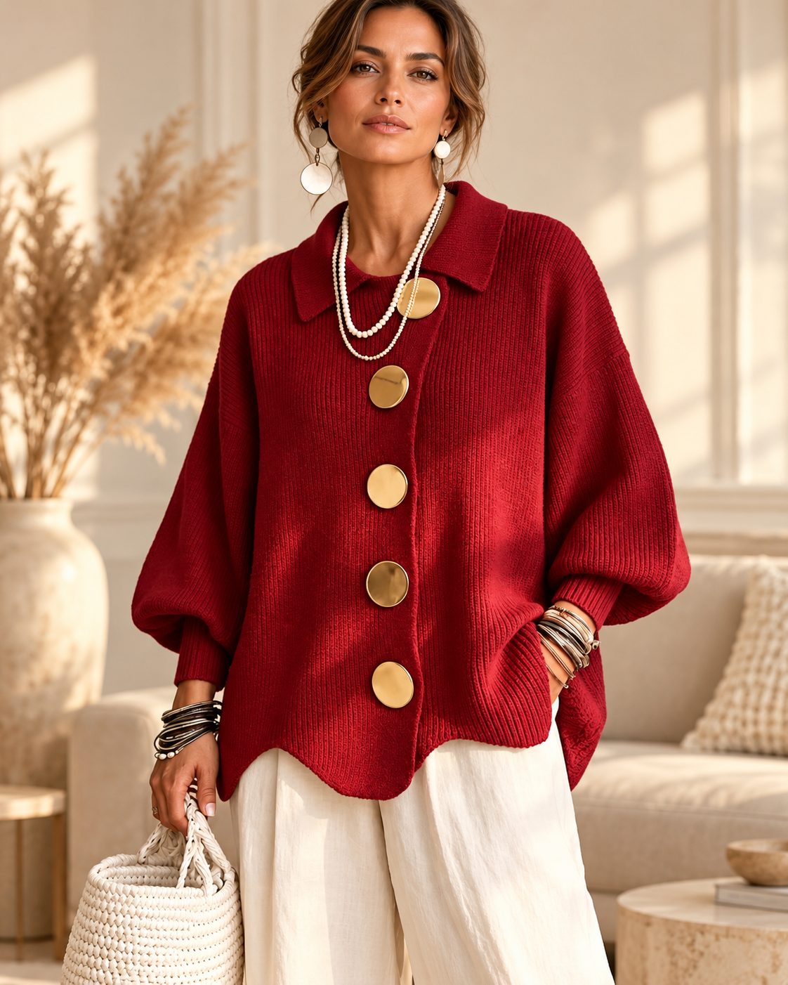 Annabel | Oversized Collared Button Cardigan