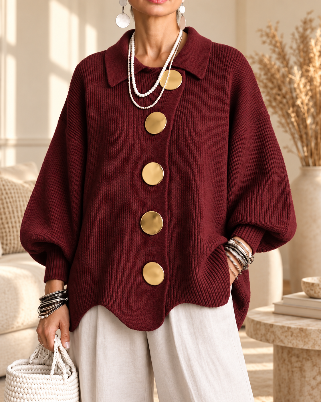 Annabel | Oversized Collared Button Cardigan