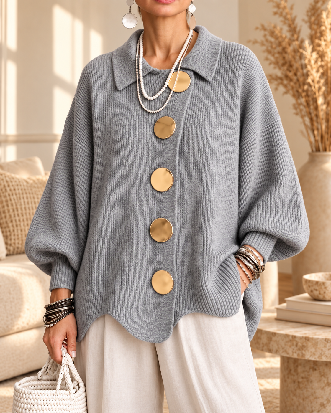 Annabel | Oversized Collared Button Cardigan