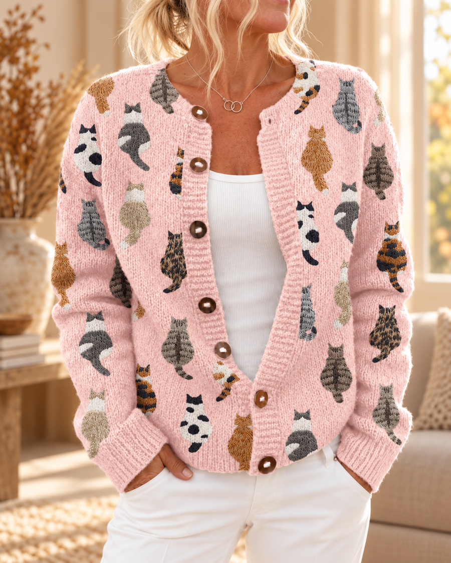 Agnes | Cat Print Cardigan