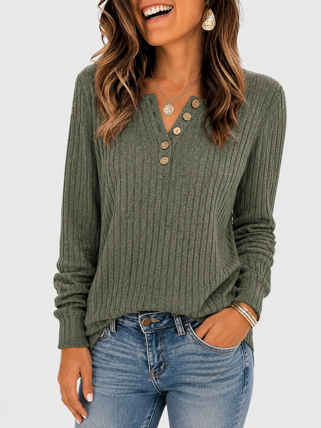 Adelina | Textured Button Knit Top