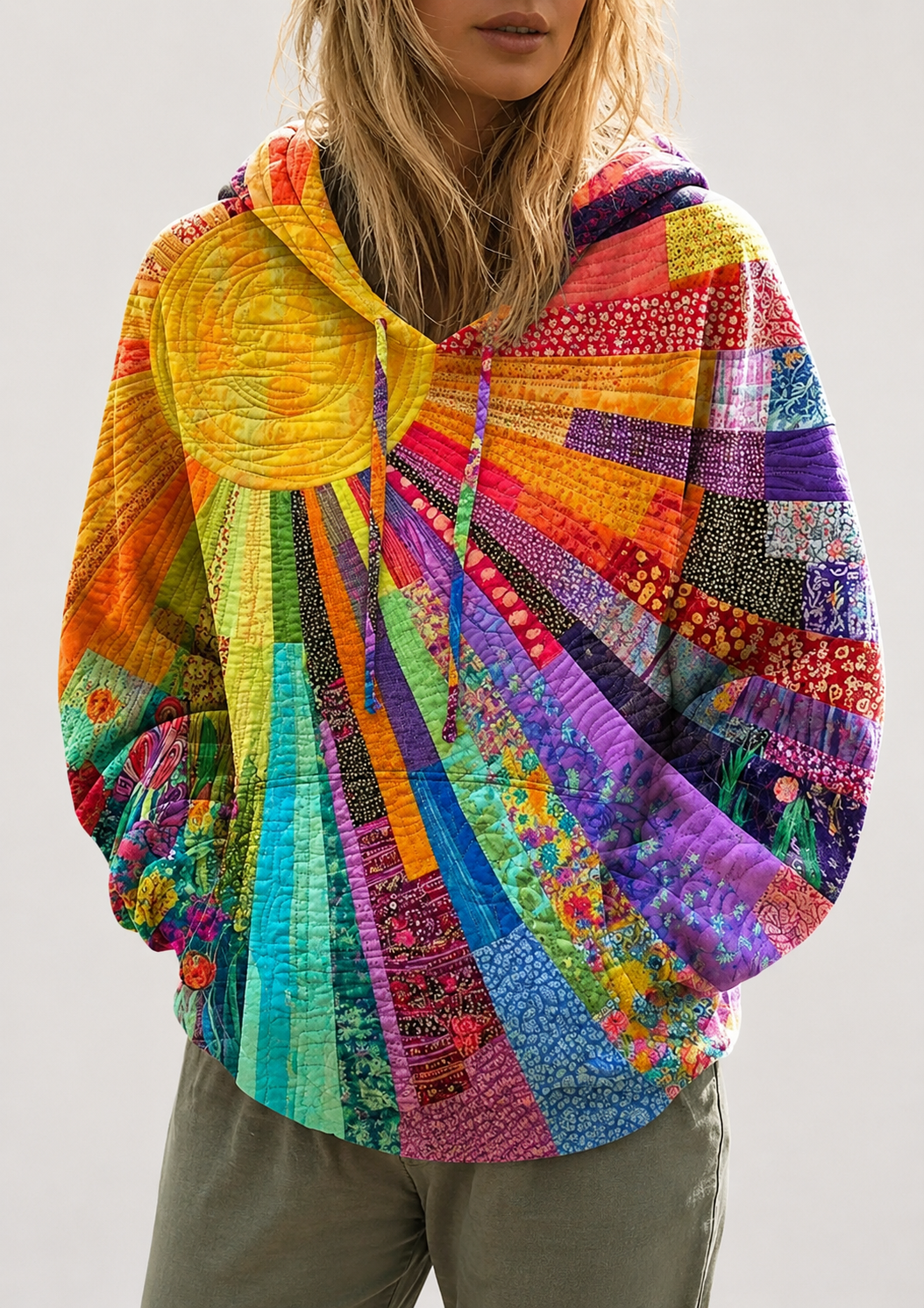 Dawnella | Bohemian Multicolour Patchwork Hoodie