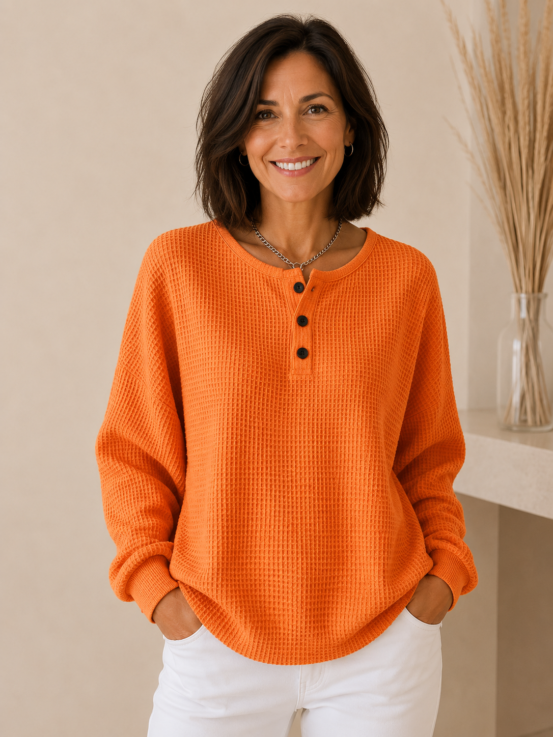 Helena | Cosy Waffle Henley Jumper