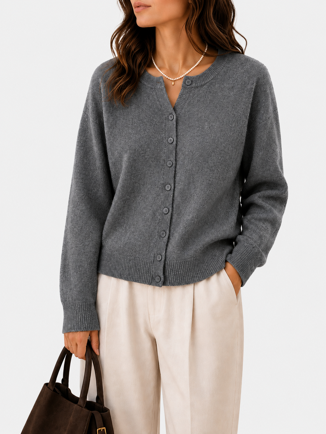 Elena | Cropped Crew-Neck Knitted Cardigan