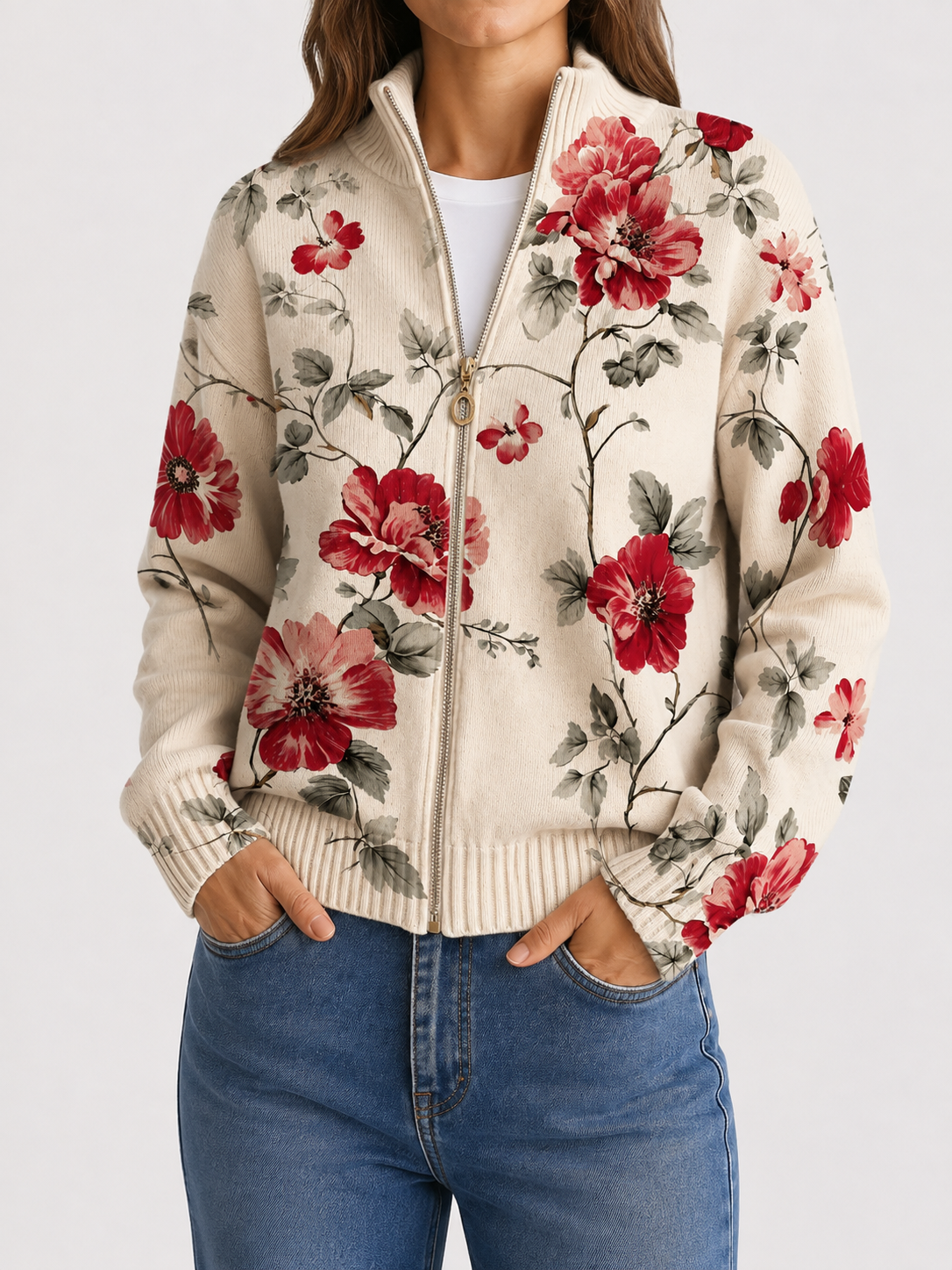 WILHELMINE | VINTAGE ROSE ZIP CARDIGAN