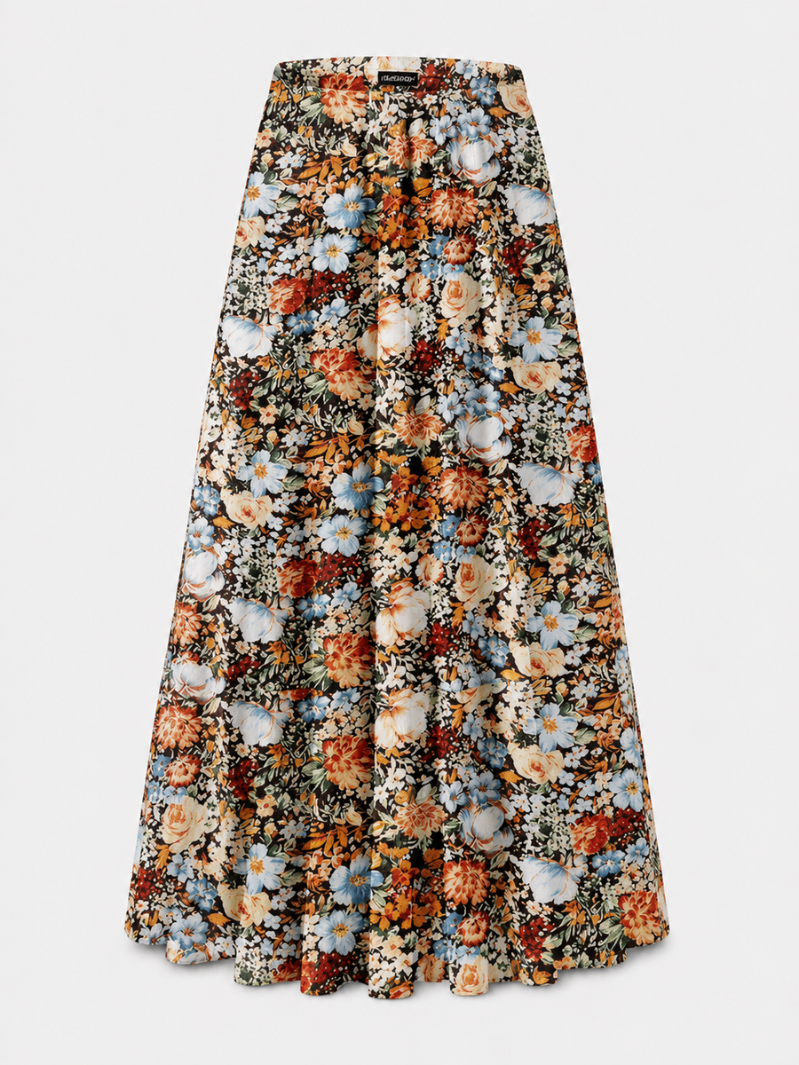 Nel | Floral Print Elasticated-Waist Skirt