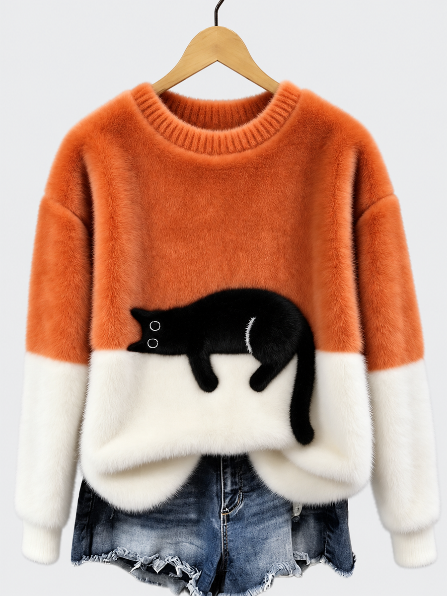 Myra | Cat Print Pullover Sweater
