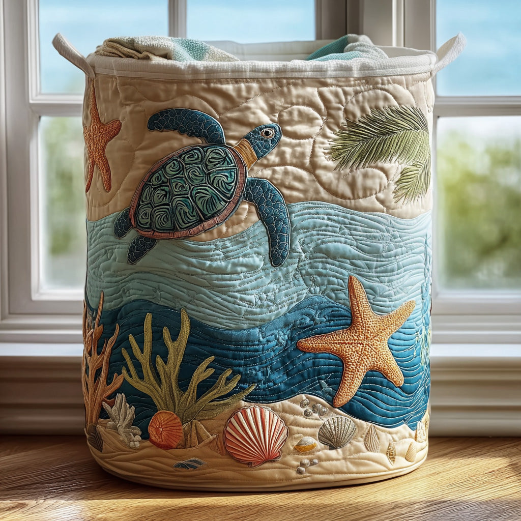 Coral | Coastal Harmony Quilted Laundry Basket