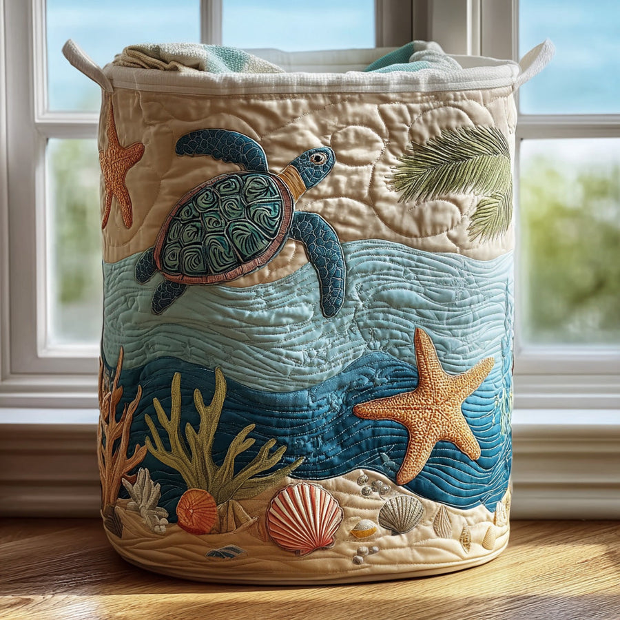 Coral | Coastal Harmony Quilted Laundry Basket