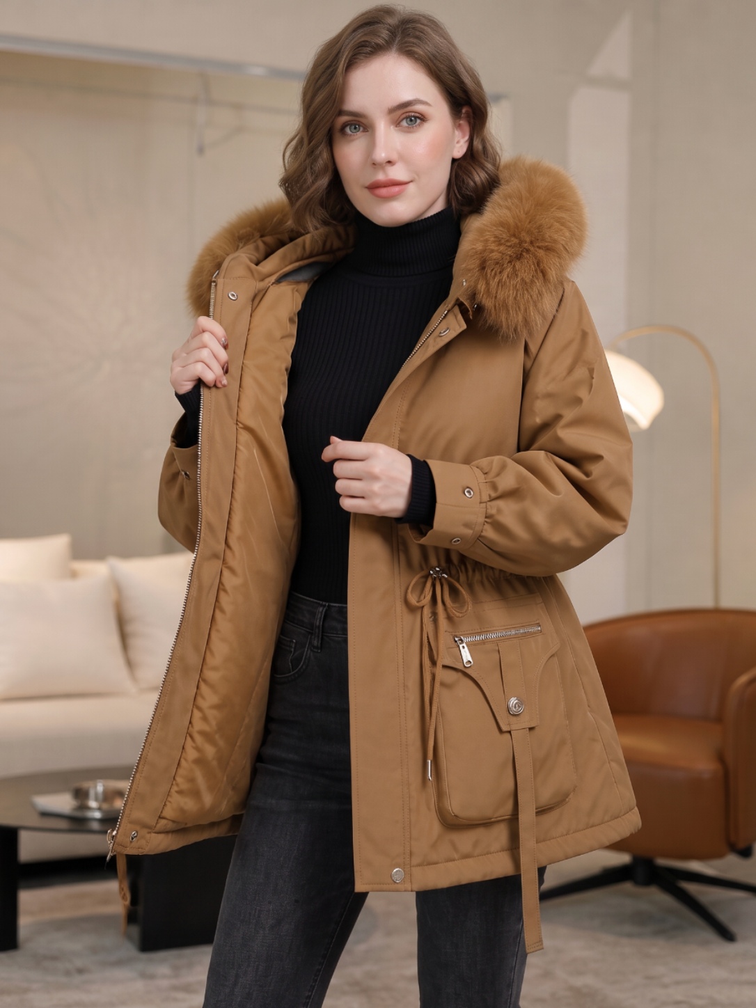 Eloise | Water-Repellent Parka with Sherpa Lining