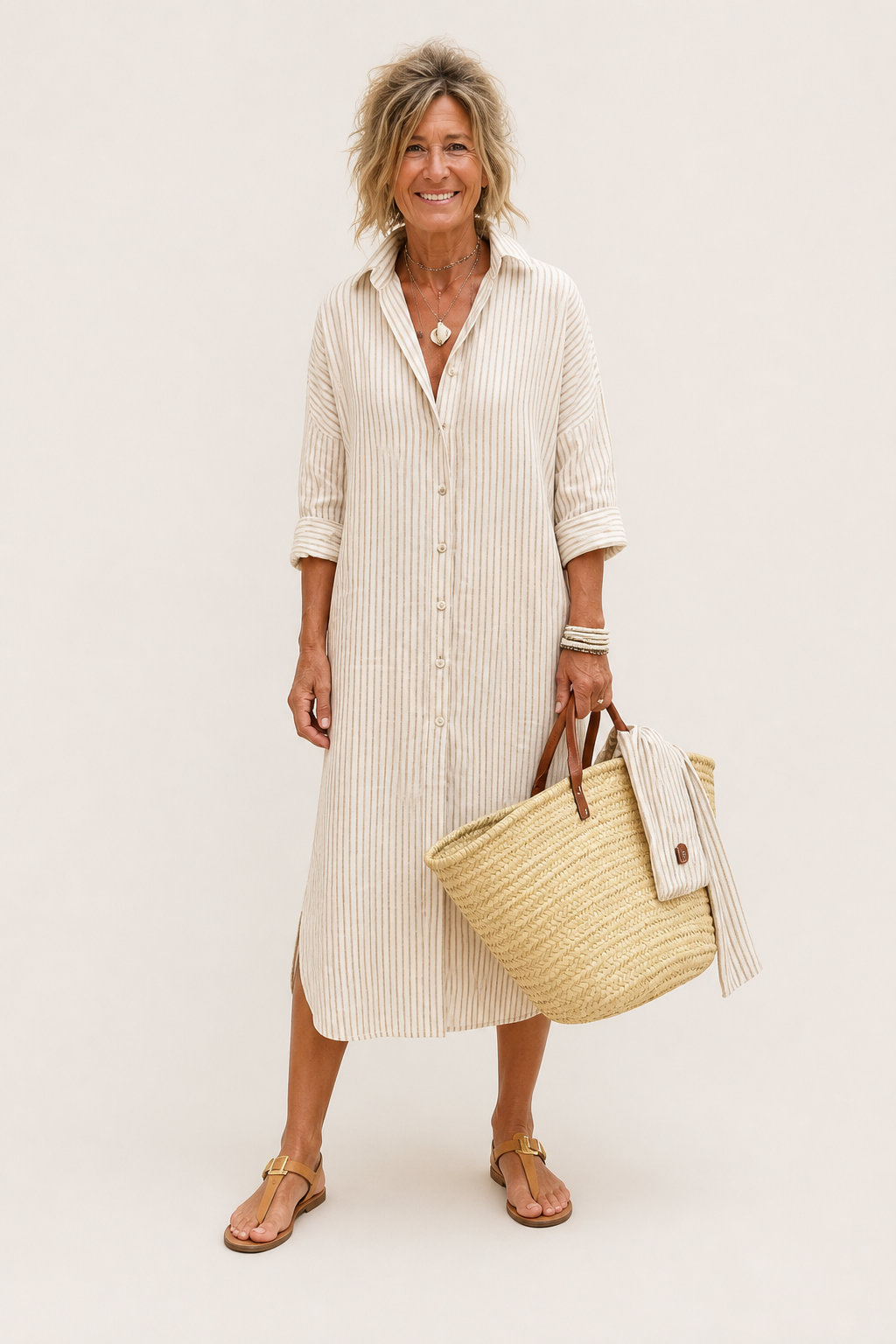 Ismara | Elegant Striped Shirt Dress