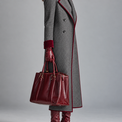 Adele | Long Herringbone Coat with Velvet Trim