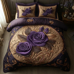 Purple Rose | 3-Piece Quilted Bedding Set