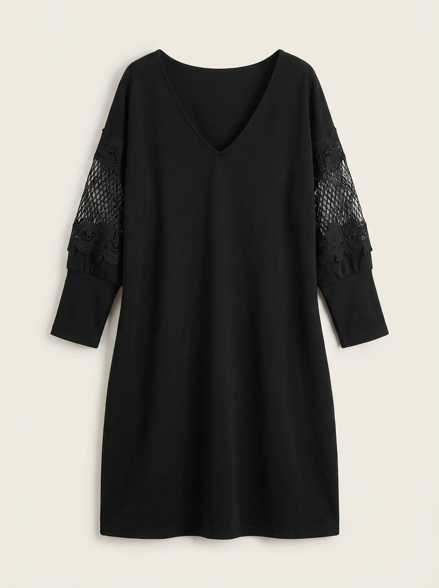 Eva | Elegant V-Neck Dress with Lace Sleeves