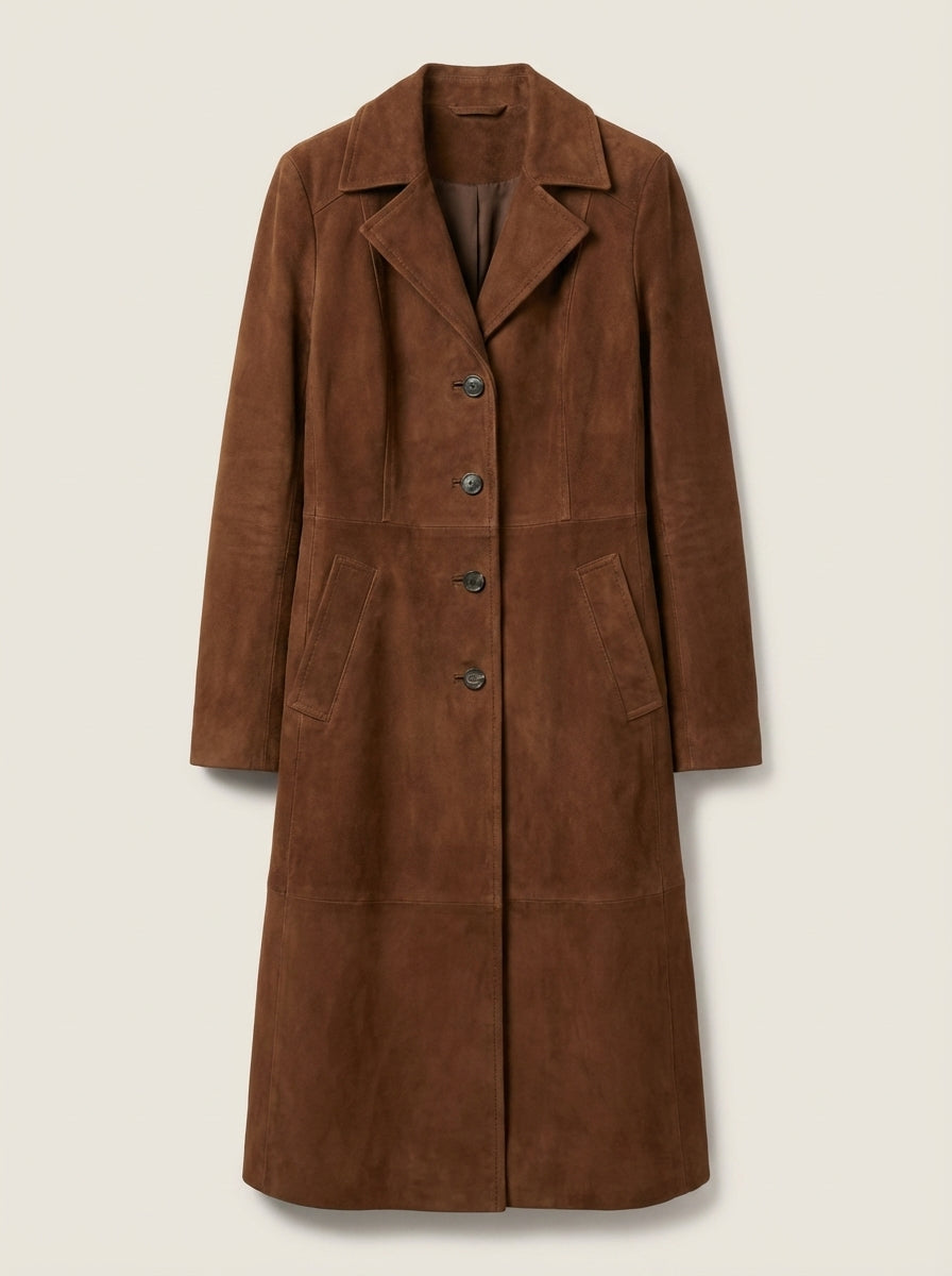 Teresa | Vintage-Style Faux Suede Trench Coat
