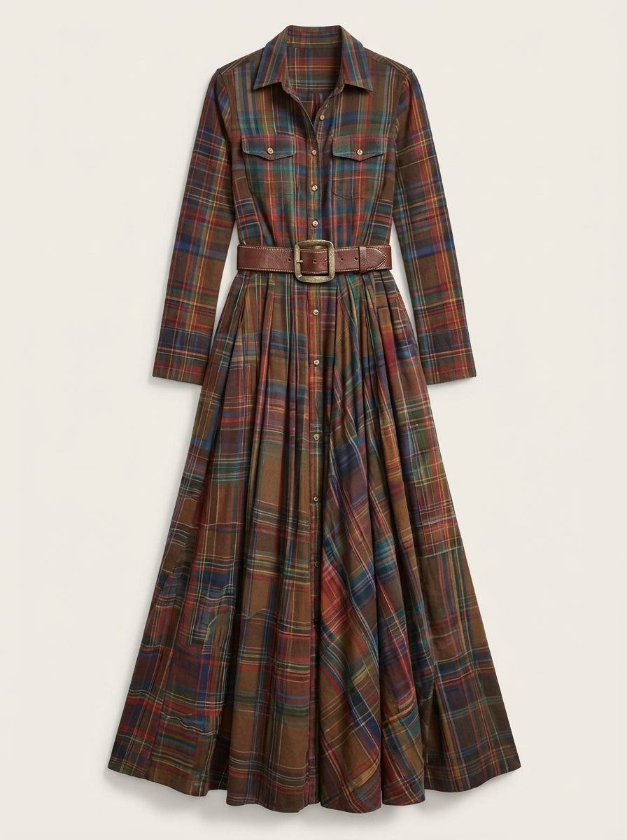 Beatriz | Long Checked Dress with Belt