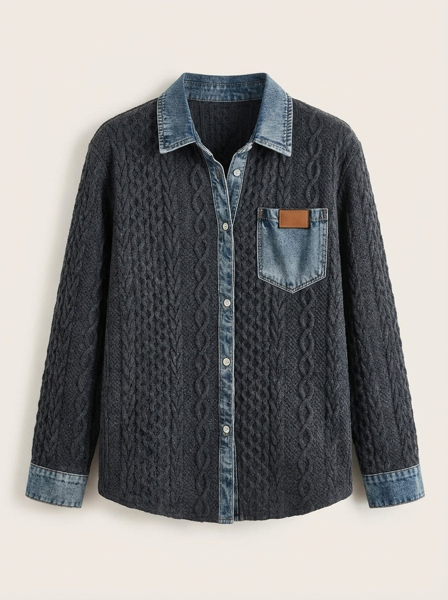 Rebecca | Cable-Pattern Top with Denim Details