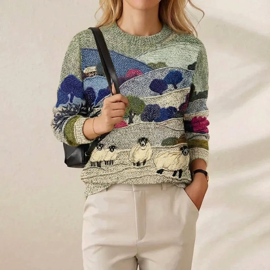 Linnet | Blue and Green Landscape Jumper