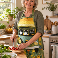 Kittie | Cats & Camper Quilted Apron & Oven Mitt Set