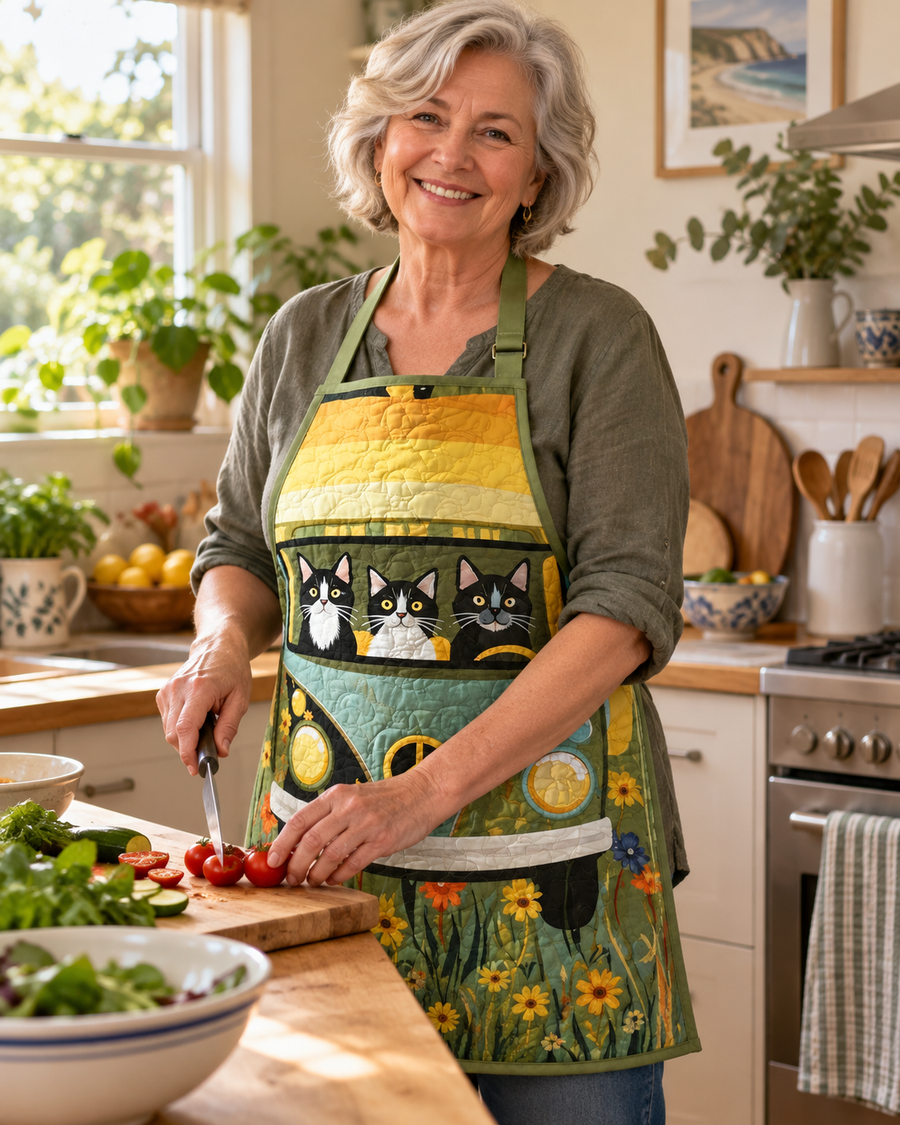 Kittie | Cats & Camper Quilted Apron & Oven Mitt Set