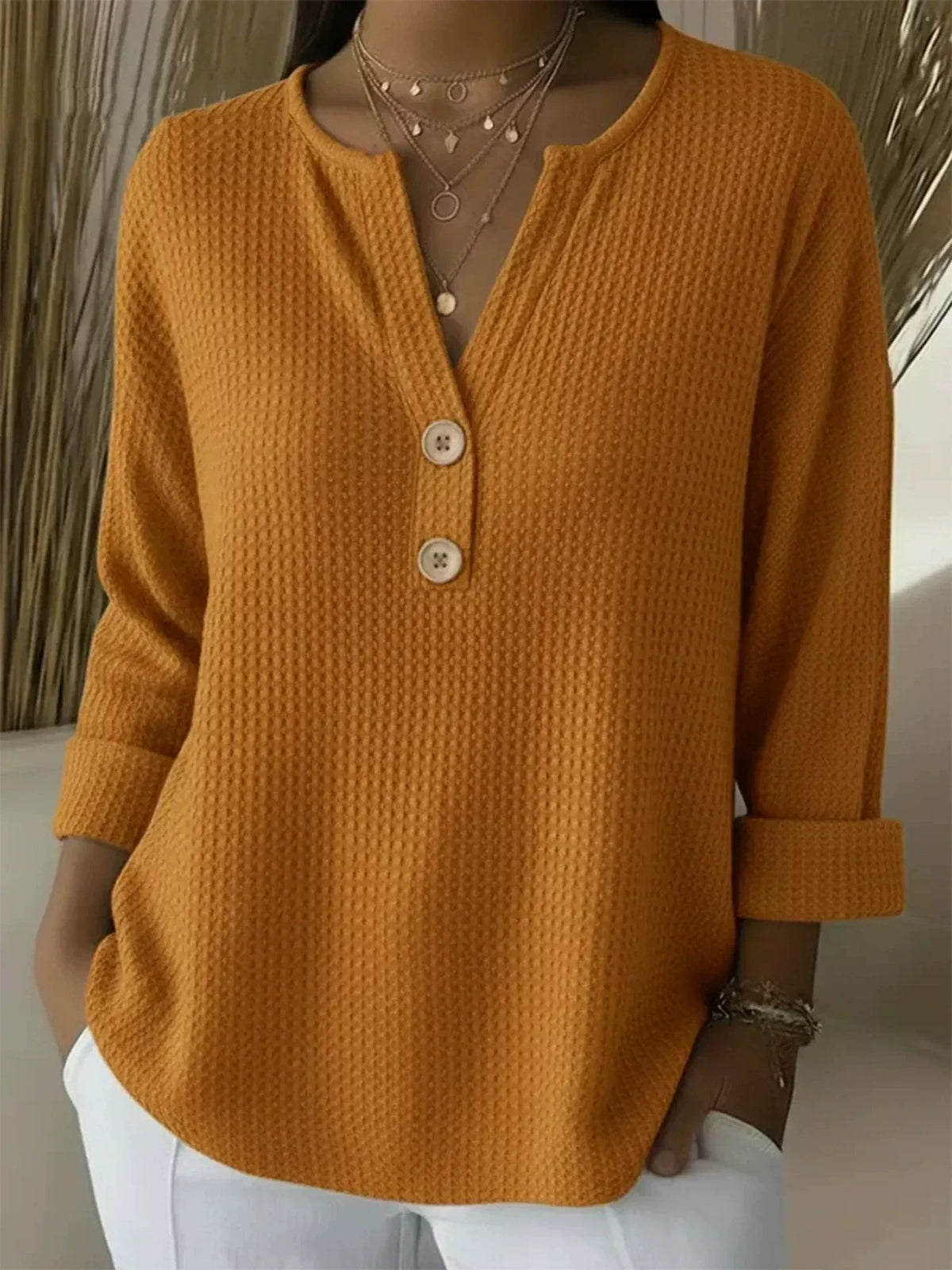 Lucia | Textured Henley Top