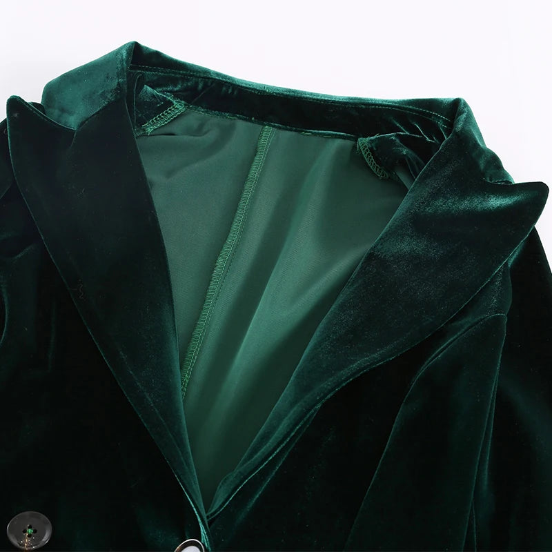 Nerazzurri Hoge Kwaliteit Lange Groen-Zwarte Zachte Fluwelen Trenchcoat voor Dames Herfst 2022 met Gepunte Rever Lange Britse Stijl Overjas
