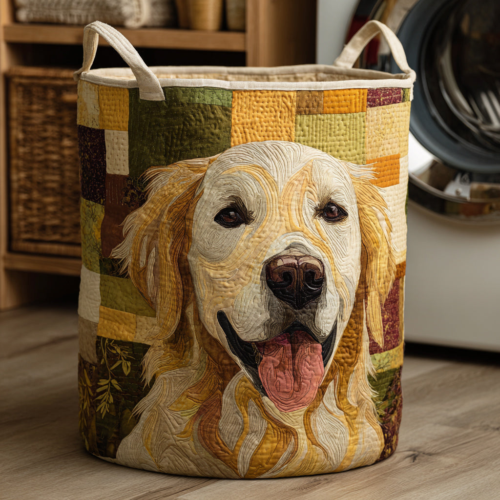 Goldie | Happy Golden Retriever Quilted Laundry Basket