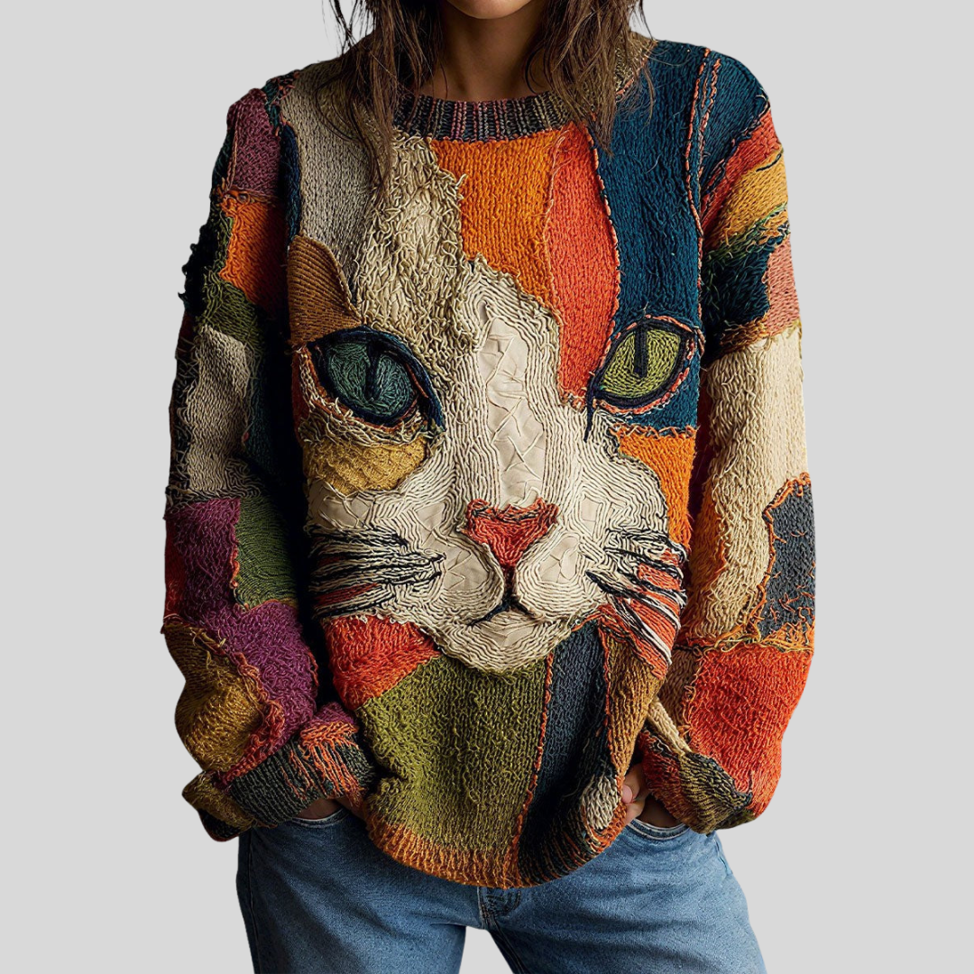 Zaira | Colourful Patchwork Cat Jumper