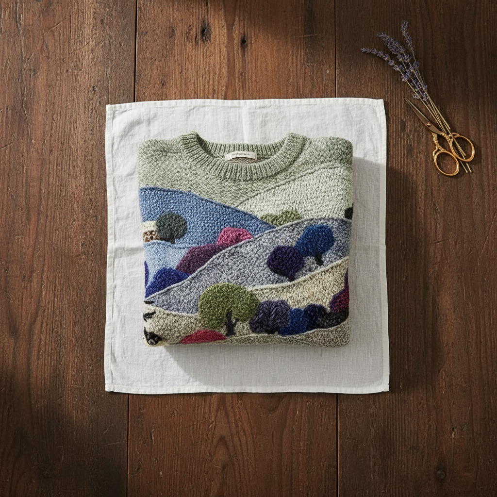 Linnet | Blue and Green Landscape Jumper
