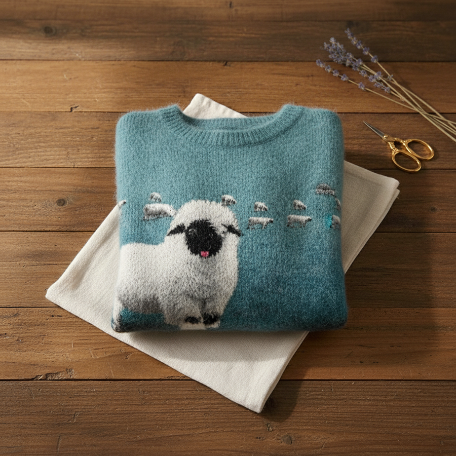 Elspeth | Teal Sheep Cotton Jumper