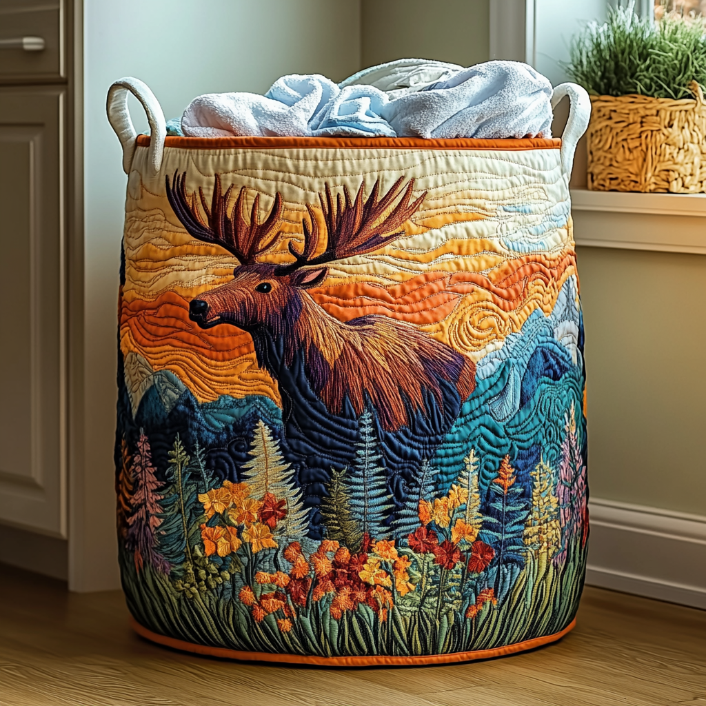 Sylvie | Forest Quilted Laundry Basket