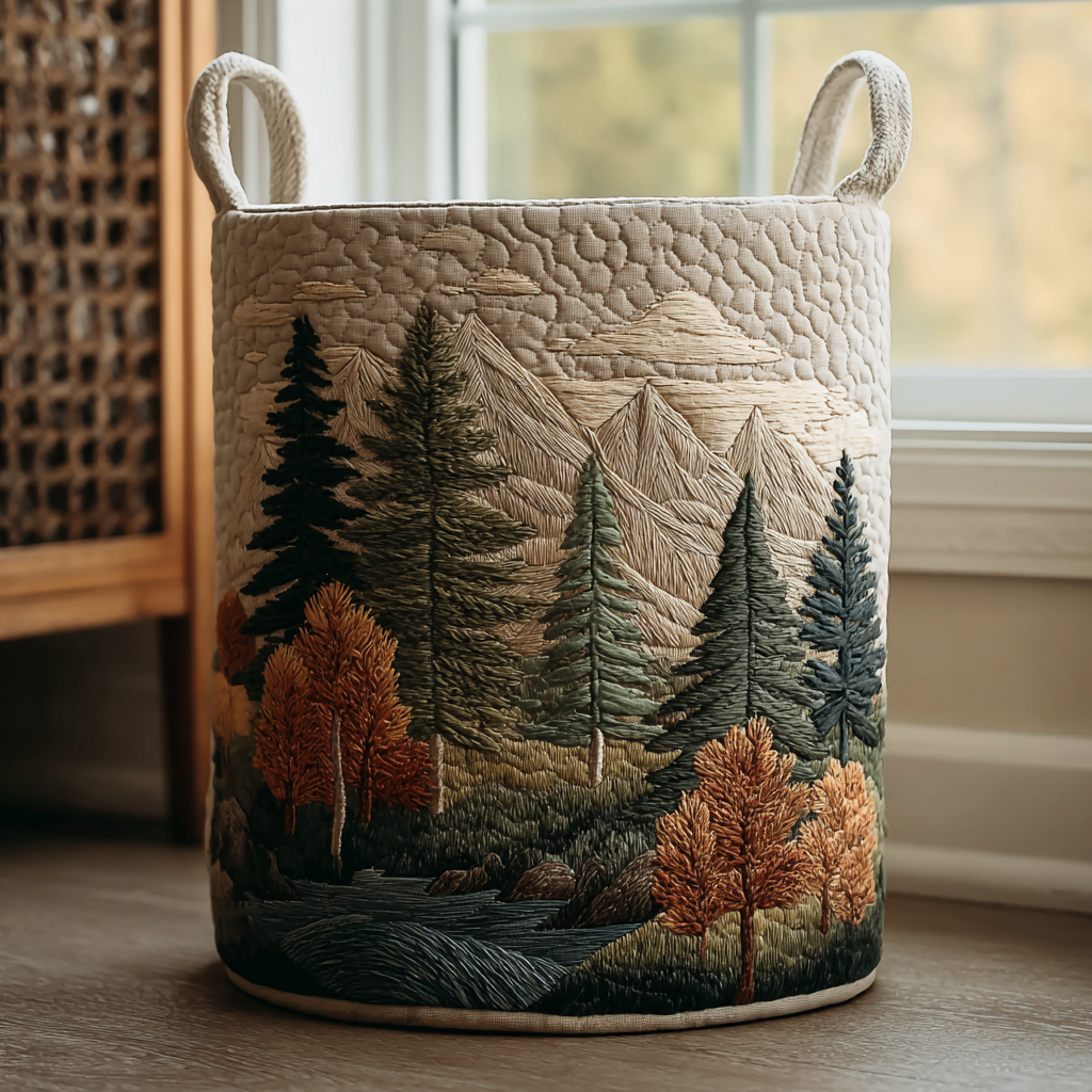 Sylvie | Forest Quilted Laundry Basket