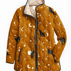 Maya | Black Cat Print Quilted Jacket