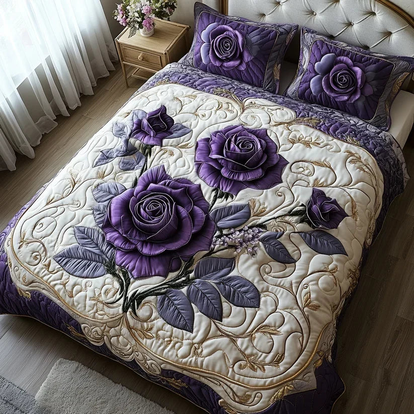 Purple Rose | 3-Piece Quilted Bedding Set