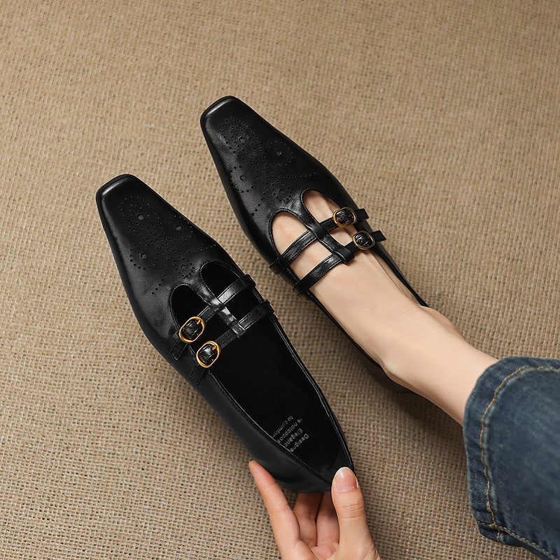 Ceyla | Brogued Double-Strap Mary Jane Flats