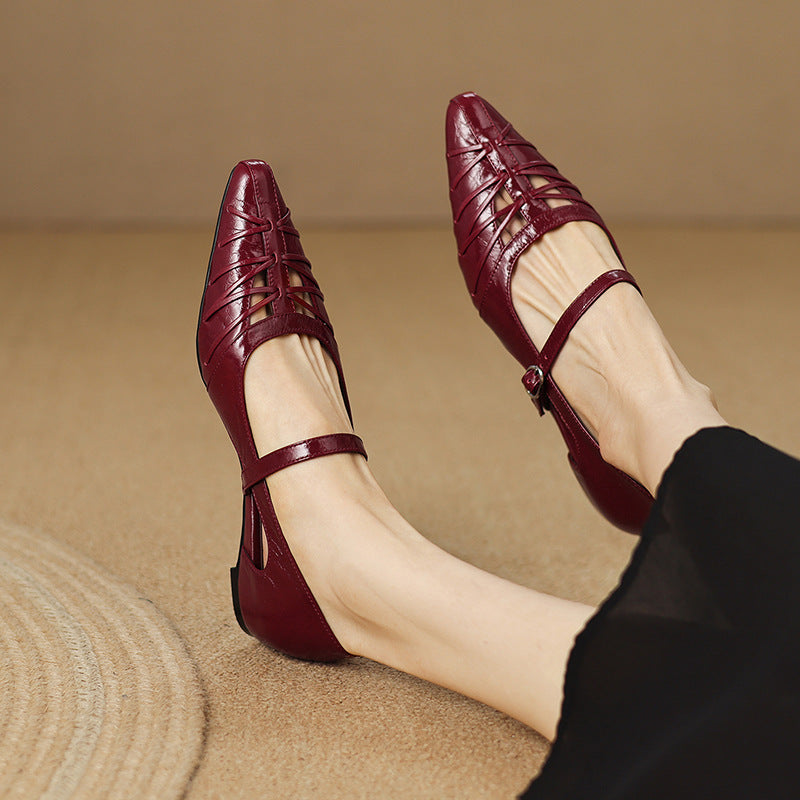 Quenby | Pointed Lattice-Cut Mary Jane Flats