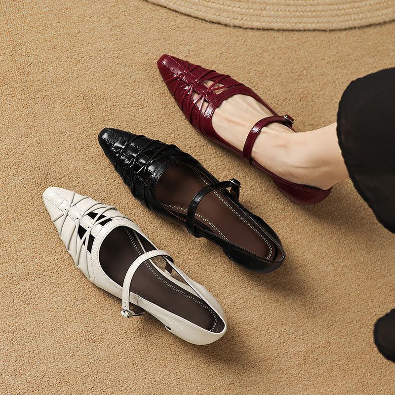 Quenby | Pointed Lattice-Cut Mary Jane Flats