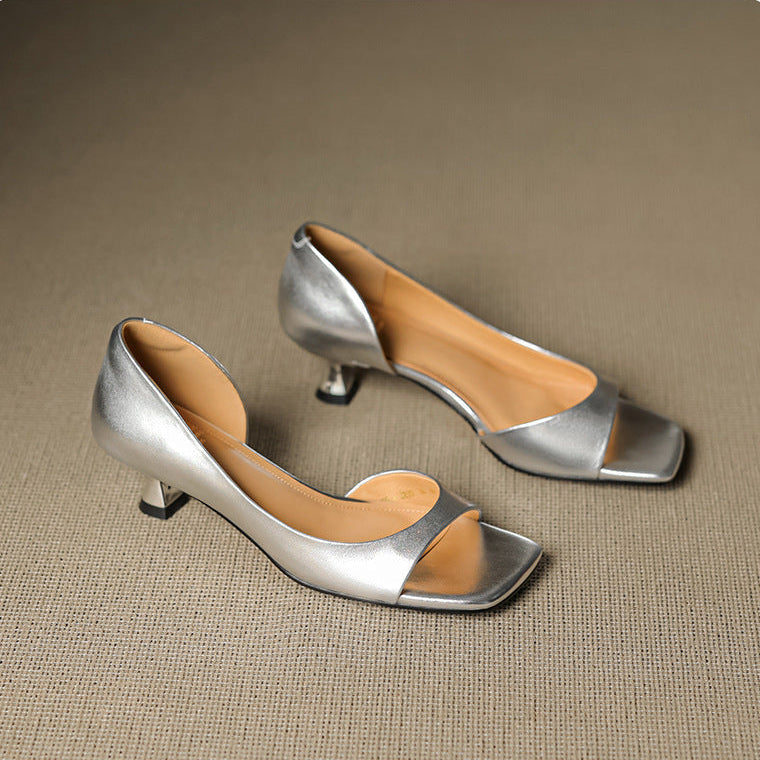 Celin | Peep-Toe Leather-Look Heels