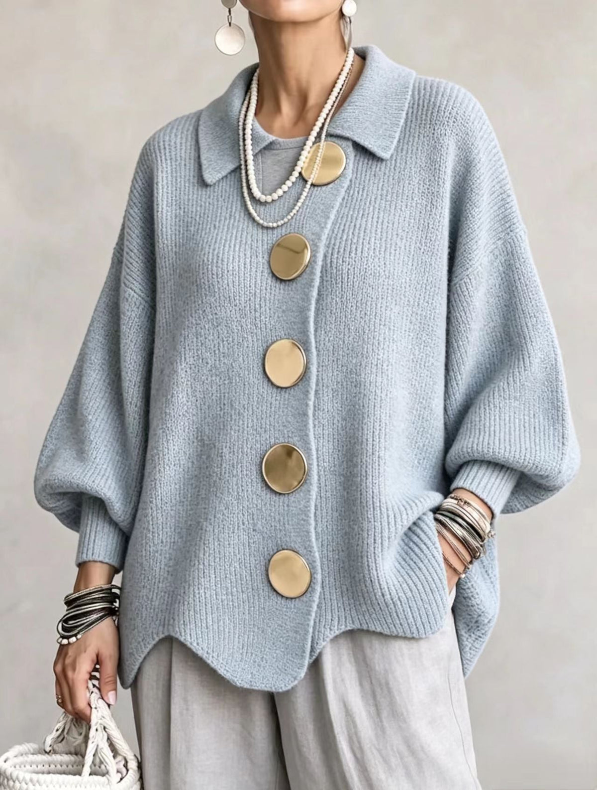 Charlotte | Oversized Ribbed Collared Cardigan