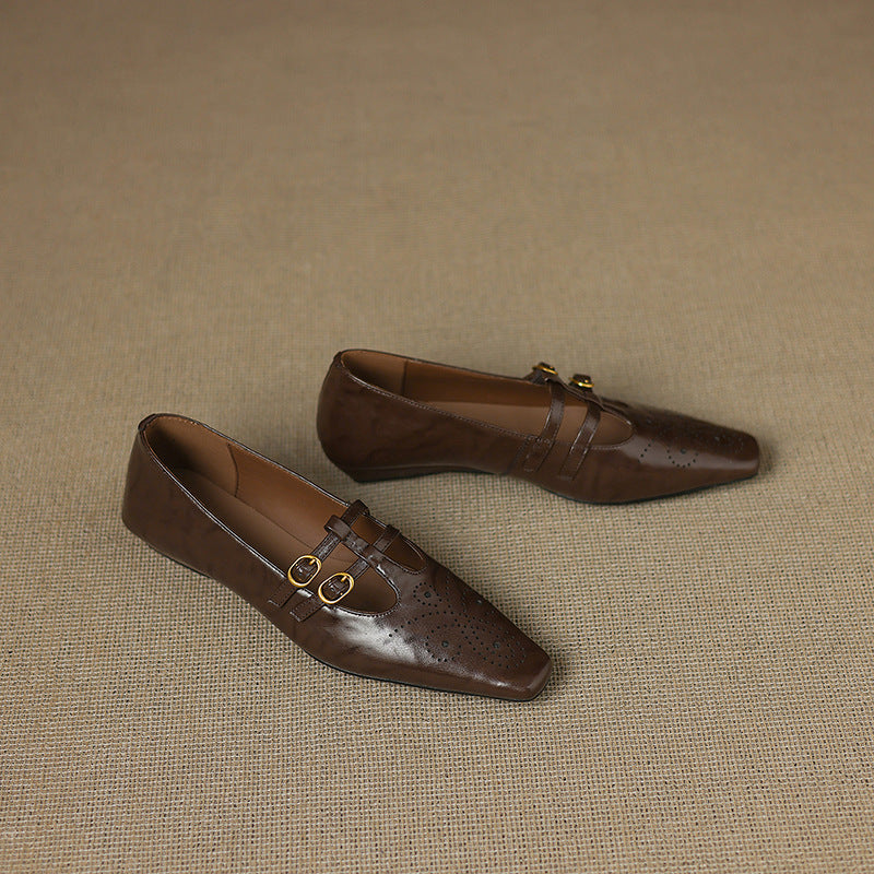 Ceyla | Brogued Double-Strap Mary Jane Flats