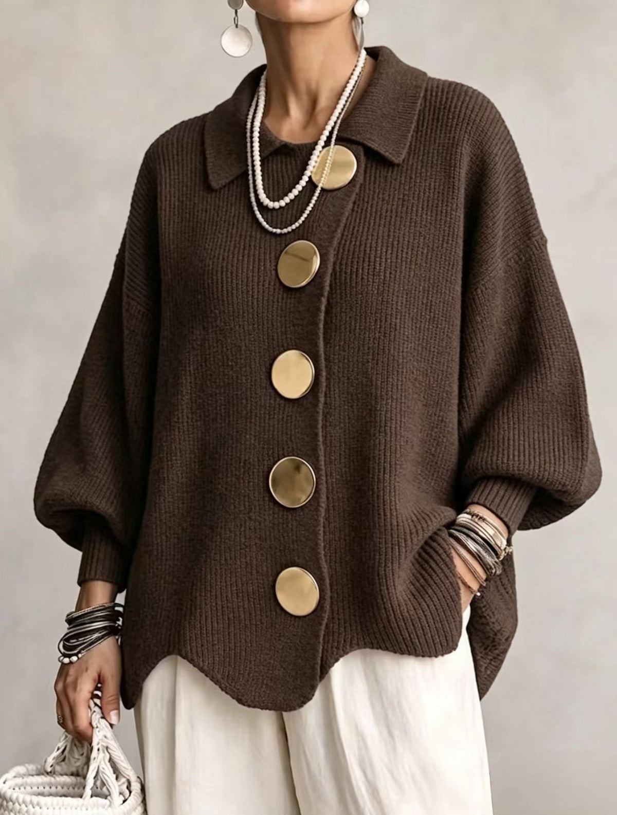 Charlotte | Oversized Ribbed Collared Cardigan