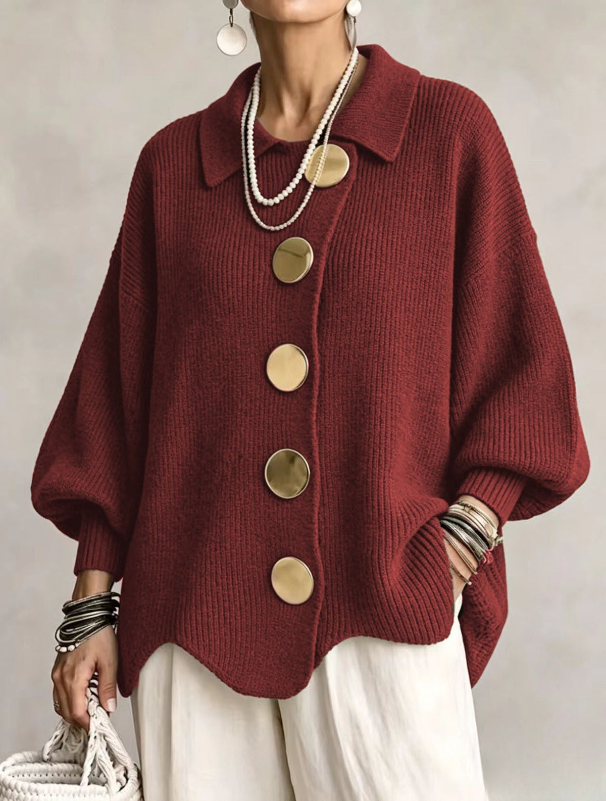 Charlotte | Oversized Ribbed Collared Cardigan