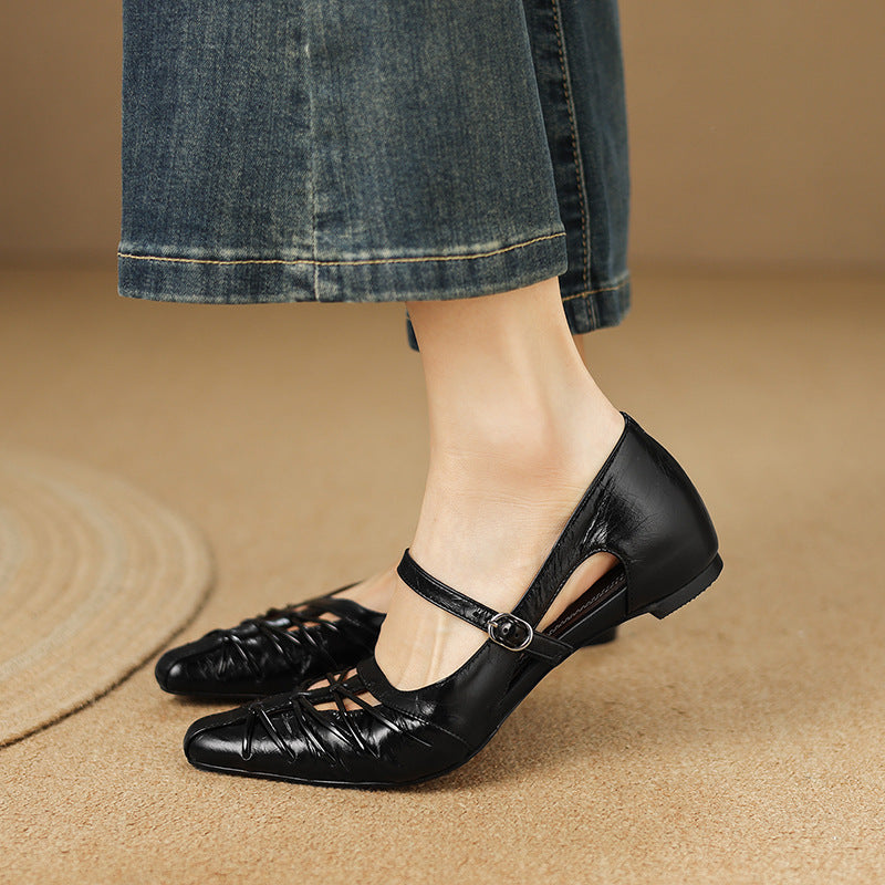 Quenby | Pointed Lattice-Cut Mary Jane Flats
