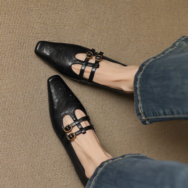 Ceyla | Brogued Double-Strap Mary Jane Flats