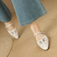 Quenby | Pointed Lattice-Cut Mary Jane Flats