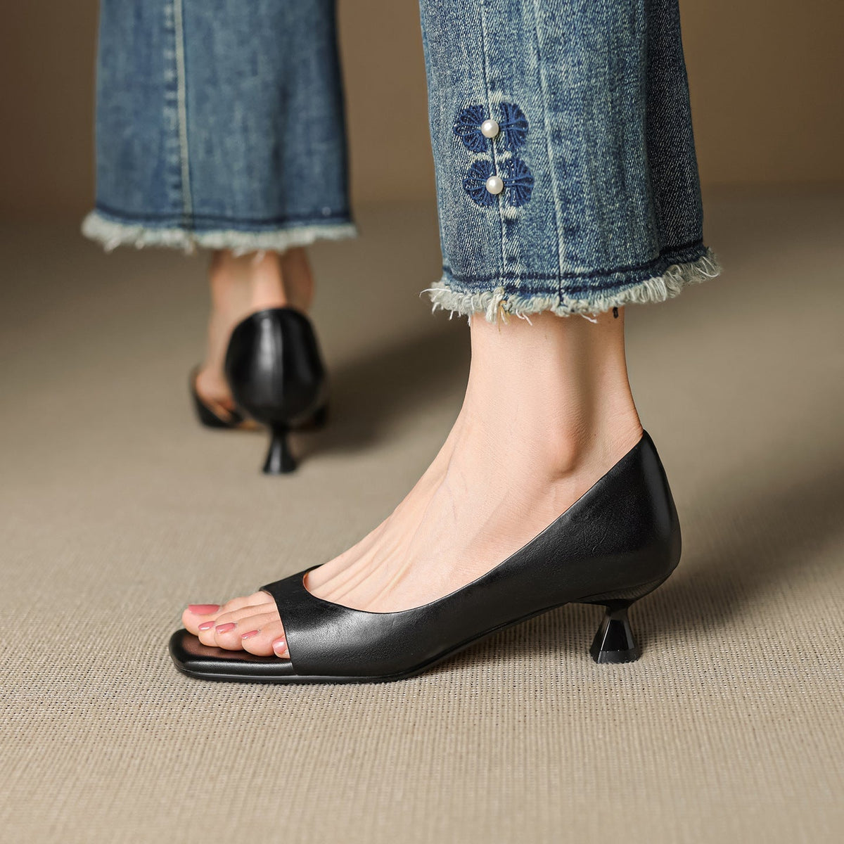 Celin | Peep-Toe Leather-Look Heels