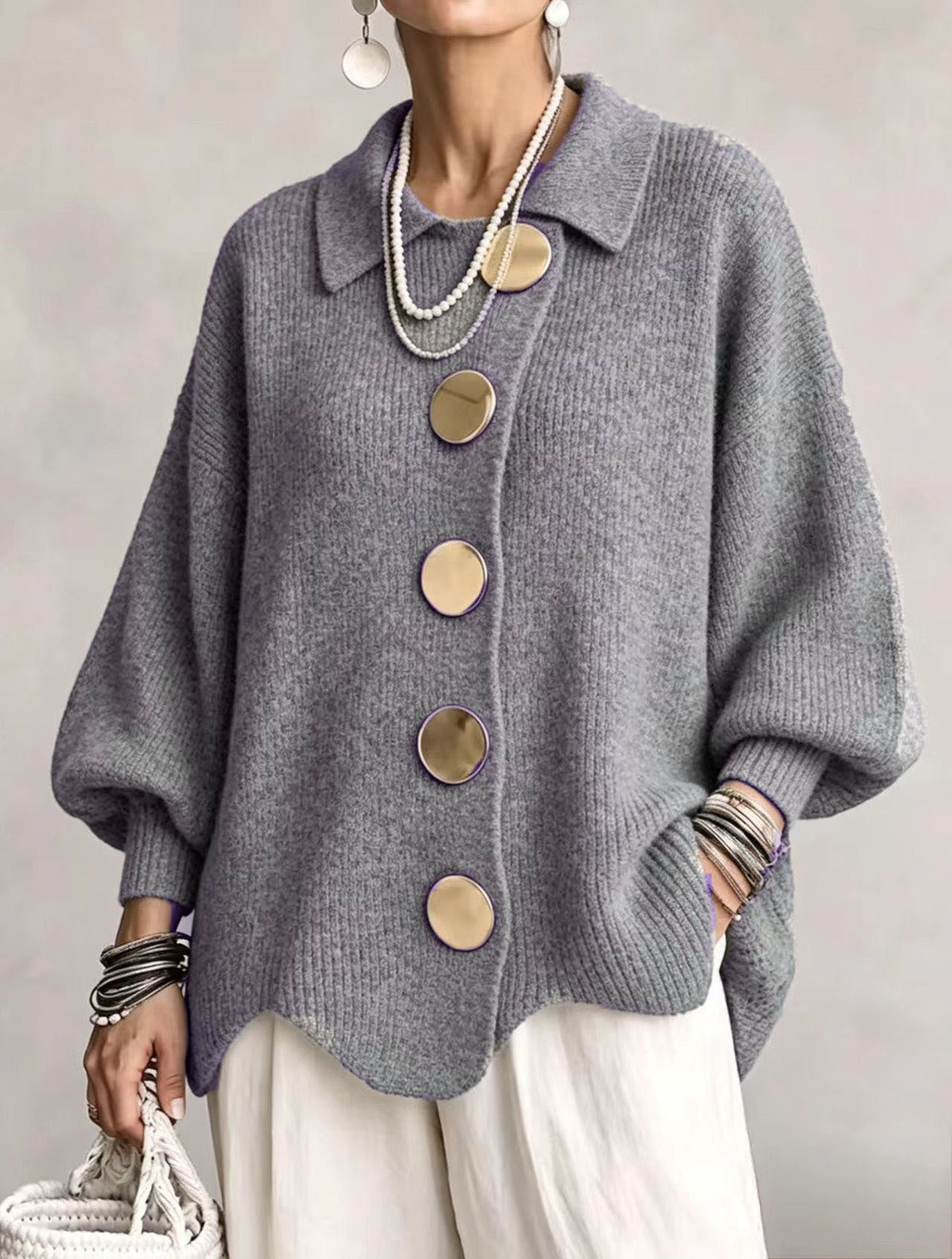 Charlotte | Oversized Ribbed Collared Cardigan